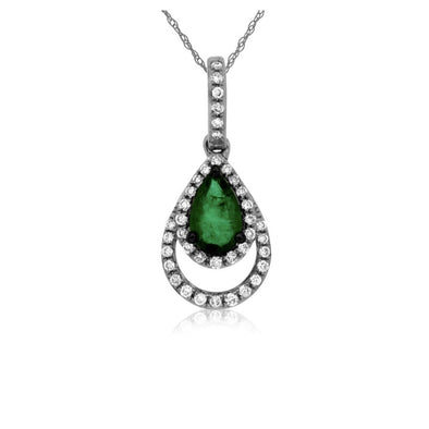 Pear Shaped Emerald and Double Diamond Halo Pendant