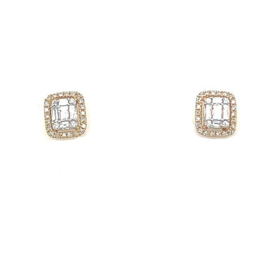 Baguette and Round Diamond Stud Earrings