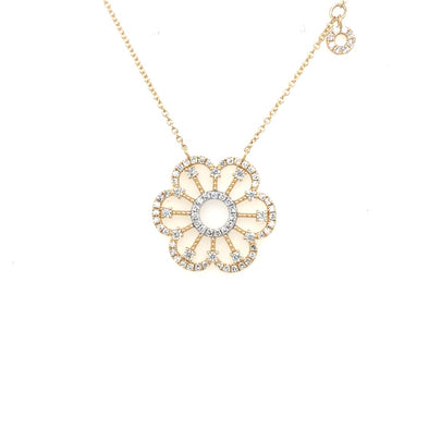Diamond Accented Flower Design Necklace with Diamond Chain Detail