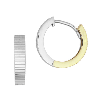 Etched Design Reversible Hoop Earrings - 14kt Two-Tone Gold