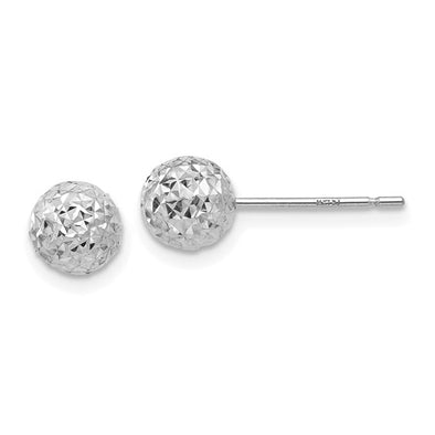 Diamond Cut Ball Design Stud Earrings - 14kt White Gold