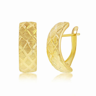 Etched Design Half Hoop Earrings - 14kt Yellow Gold