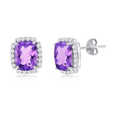 Amethyst and White Topaz Halo Stud Earrings