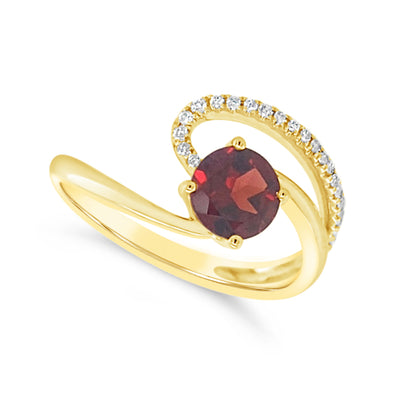 Garnet and Diamond Accented Open Swirl Design Ring