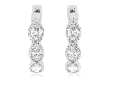 Diamond Accented Tapered Design Hoop Earrings