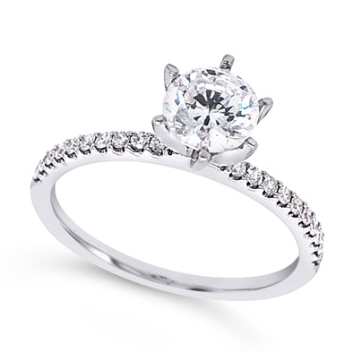 Single Row Diamond Engagement Mounting with Six Prong Head