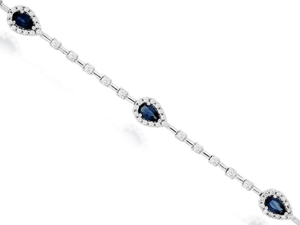 Pear Shaped Sapphire and Round Diamond Tennis Bracelet
