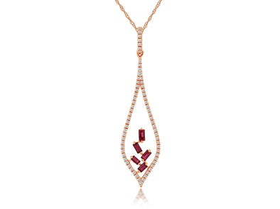 Baguette Ruby and Diamond Accented Open Teardrop Pendant