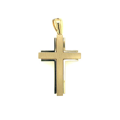 Satin and High Polished Cross - 14kt Yellow Gold