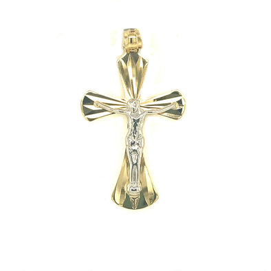 Diamond Cut Detail Crucifix - 14kt Two-Tone Gold