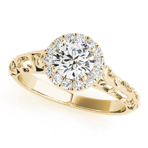 Diamond Halo and Engraved Shank Engagement Ring
