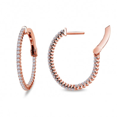 1.05 Carat t.w. Simulated Diamond Hoop Earrings by LaFonn - Sterling Silver and Rose Gold Plate