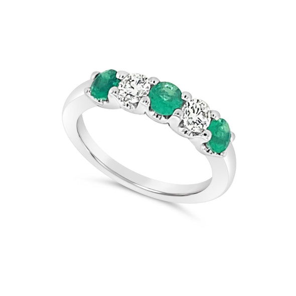 Alternating Round Emerald and Diamond Ring