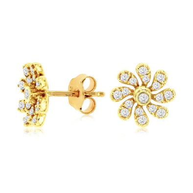 Diamond Accented Flower Design Stud Earrings