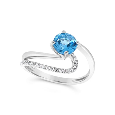 Blue Topaz and Diamond Accented Contemporary Design Ring