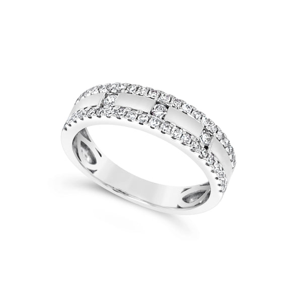 Brushed Finish Double Diamond Row Band