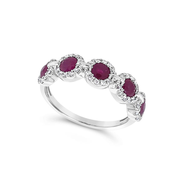 Ruby and Diamond Halo Tapered Ring