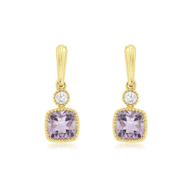 Cushion Amethyst and Diamond Accented Drop Earrings