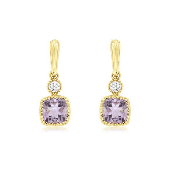 Cushion Amethyst and Diamond Accented Drop Earrings