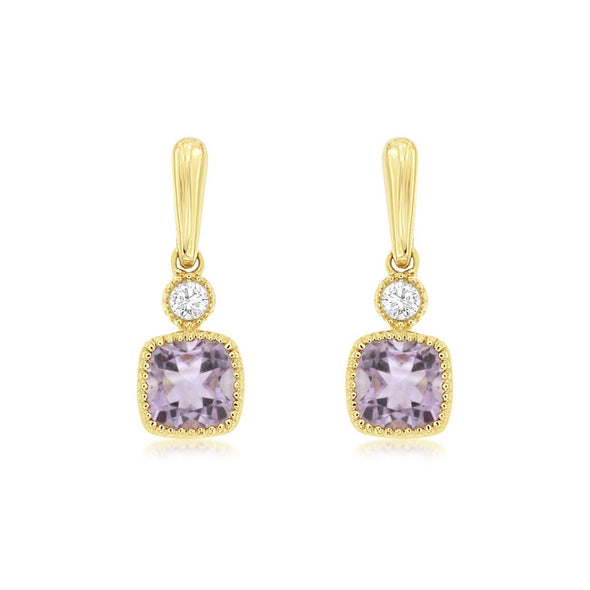 Cushion Amethyst and Diamond Accented Drop Earrings