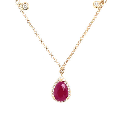 Pear Ruby and Diamond Halo Pendant