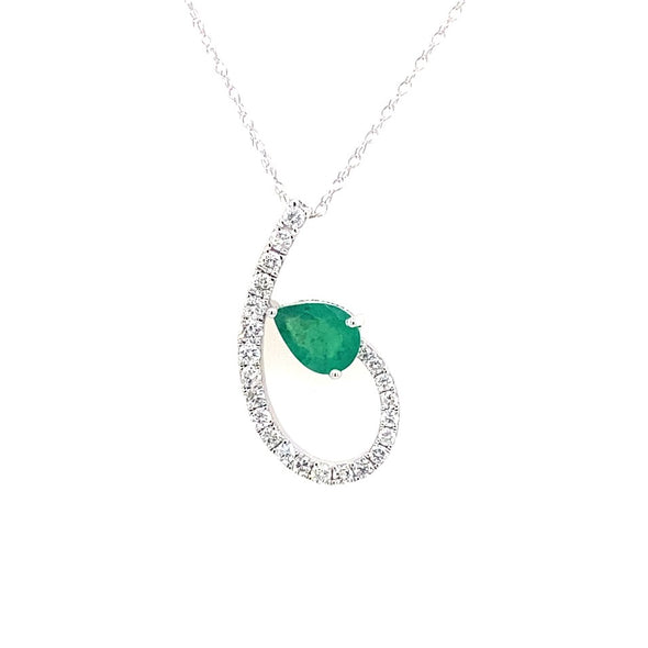Emerald and Diamond Curved Design Pendant