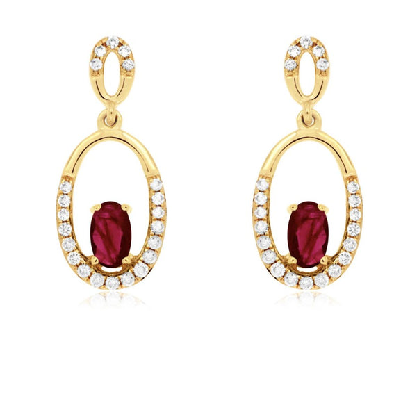 Ruby and Diamond Open Dangle Earrings