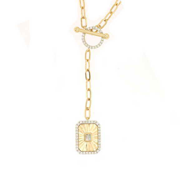 Baguette and Round Diamond Lariat Style Link Necklace