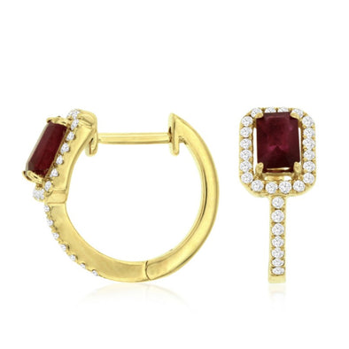 Ruby and Diamond Halo Huggie Earrings