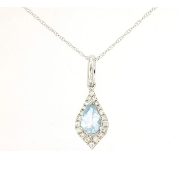 Teardrop Shaped Aquamarine and Diamond Halo Pendant