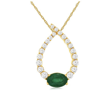 Emerald and Diamond Open Teardrop Design Pendant