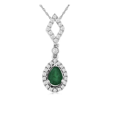 Pear Shaped Emerald and Diamond Halo Pendant
