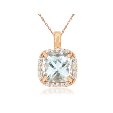 Cushion Shaped Aquamarine and Diamond Halo Pendant