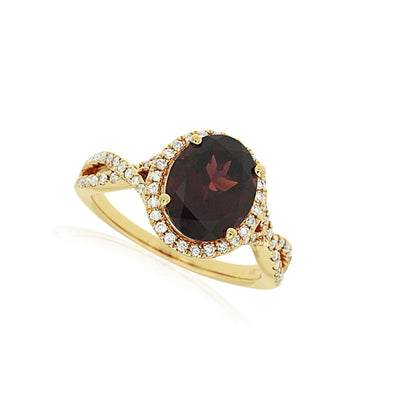 Oval Garnet and Diamond Crossover Design Ring