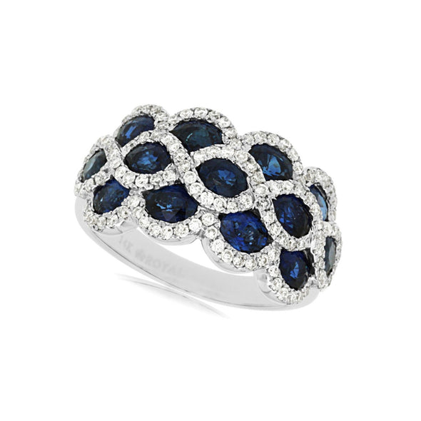 Sapphire and Diamond Three Row Ring