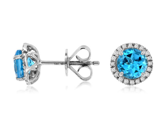 Blue Topaz and Diamond Halo Stud Earrings