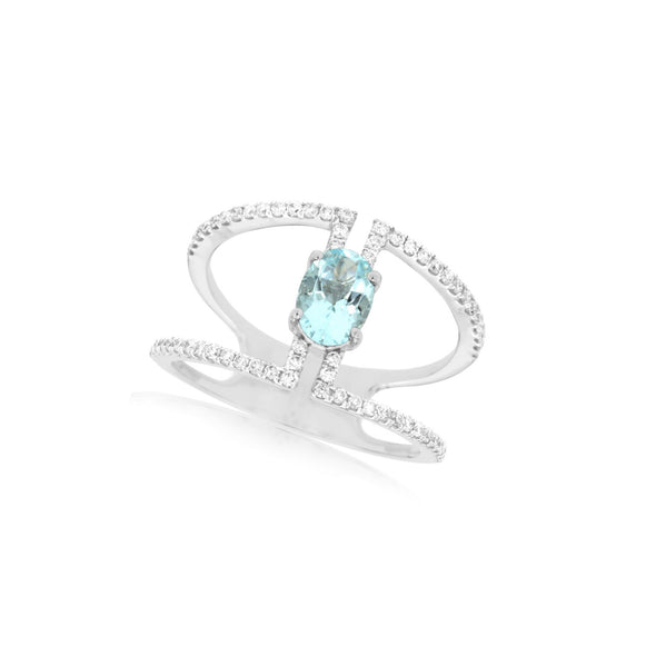 Contemporary Open Design Aquamarine and Diamond Ring