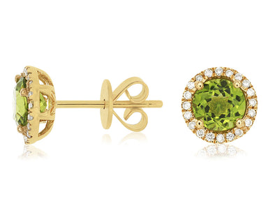 Peridot and Diamond Halo Stud Earrings