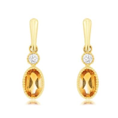 Oval Citrine and Diamond Accented Dangle Earrings