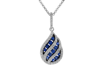 Sapphire and Diamond Swirl Design Pendant