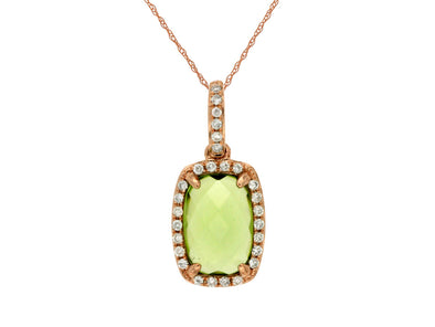 Cushion Peridot and Diamond Halo Pendant