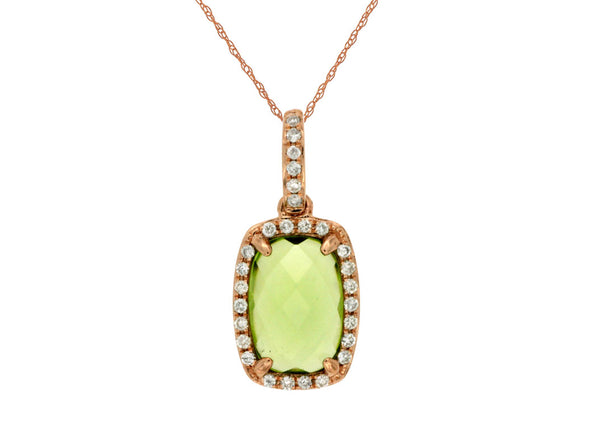 Cushion Peridot and Diamond Halo Pendant
