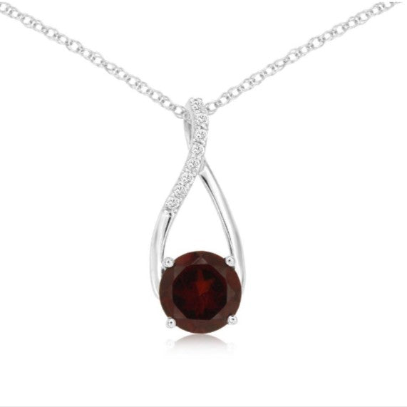 Garnet and Diamond Accented Open Teardrop Design Pendant