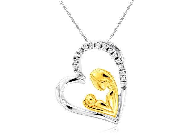 Diamond Accented Mother and Child Heart Pendant