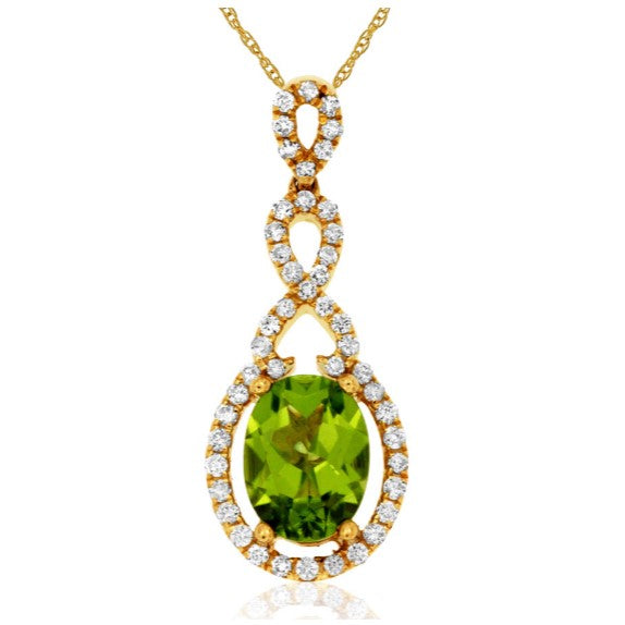 Oval Peridot and Scroll Design Diamond Halo Pendant