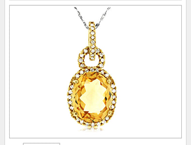 Oval Citrine and Diamond Halo Design Pendant