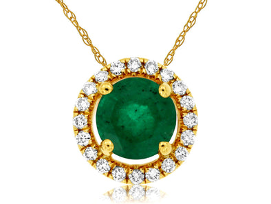Round Emerald and Diamond Halo Pendant