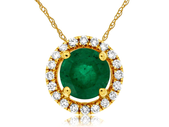 Round Emerald and Diamond Halo Pendant