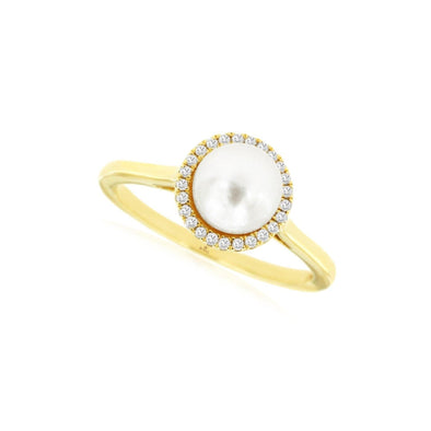 Round Pearl and Diamond Halo Ring
