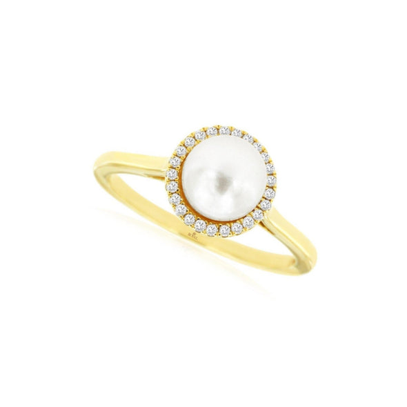 Round Pearl and Diamond Halo Ring